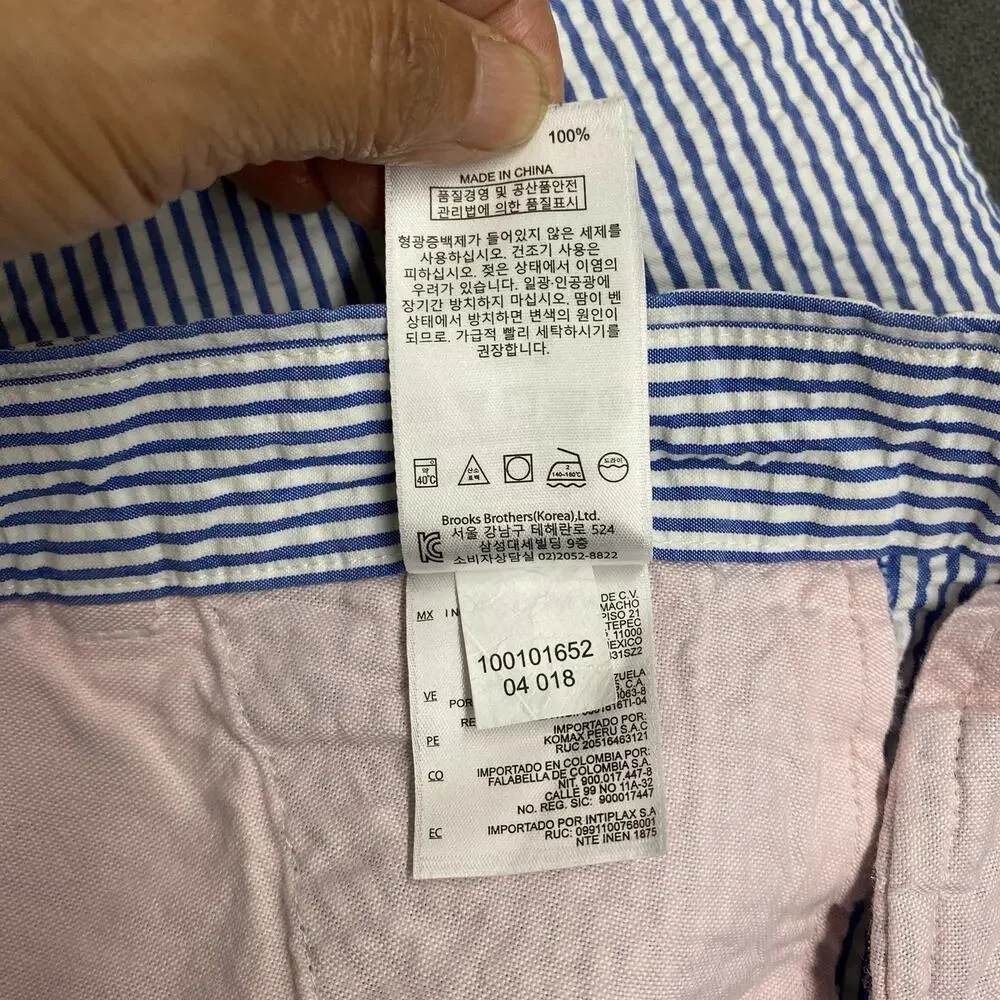 Brooks Brothers Red Fleece Seersucker Shorts Men 32 Blue White Stripe Preppy